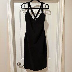 Likely Alexia Dress Black Midi Sheath V-Neck Crisscross Back Slit NWT Size 10